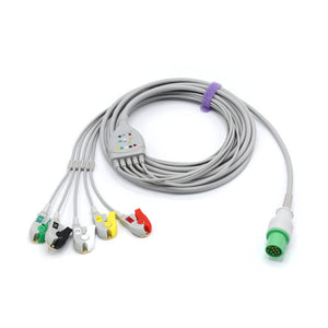 Compatible Hellige ECG Cable 5 Leadwires 303-442-99 IEC European Standard Pinch/Grabber Connector