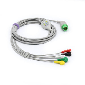 Compatible Mennen ECG Cable 5 Leadwires IEC Snap Connector