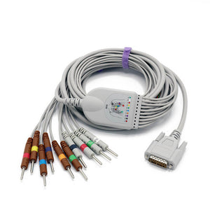 Compatible Nihon Kohden BA-901D EKG Cable 10 Leads Wires 15 Pins Needle Connector AHA 3.0mm