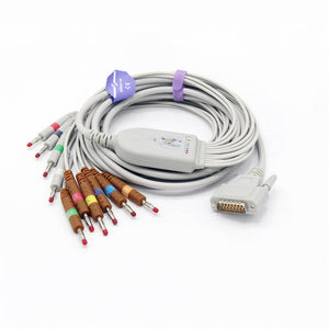 Compatible Nihon Kohden EKG Cable BA-902D 10 Leads Wires 15 Pins Connector AHA Banana 4.0mm