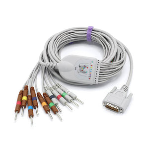 Compatible Nihon Kohden EKG Cable 10 Leads Wires 15 Pins Connector Needle 3.0mm  AHA 4.7k resistor