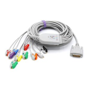 Compatible Nihon Kohden EKG Cable 10 Leads Wires Pinch/Grabber Connector AHA 15 Pins 4.7K resistor