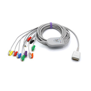 Compatible Nihon Kohden EKG Cable 10 Leads Wires 15 Pins AHA Pinch/Grabber Connector