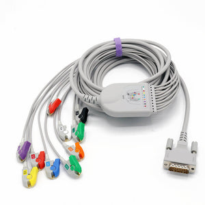 Compatible Schiller EKG Cable 10 Lead AHA Pinch/Grabber 15 pins Short screw