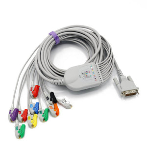 Compatible Schiller EKG Cable 10 Lead AHA  15 pins Pinch/Grabber Connector Long screw