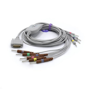 Compatible Nihon Kohden BJ-901D EKG Cable 10 Leads Wires 15 Pins Needle European Standard Connector