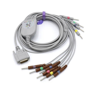 Compatible Nihon Kohden BJ-901D EKG Cable 10 Leads Wires 15 Pins Needle European Standard Connector
