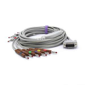 Compatible Schiller EKG Cable 10 Leads Wires IEC Banana 4.0mm European Standard Connector 15 Pins