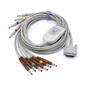 Compatible Schiller EKG Cable 10 Leads Wires IEC Banana 4.0mm European Standard Connector 15 Pins