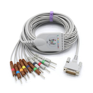Compatible Schiller EKG Cable 10 Leads Wires Needle 3.0mm IEC European Standard 15 Pins Connector